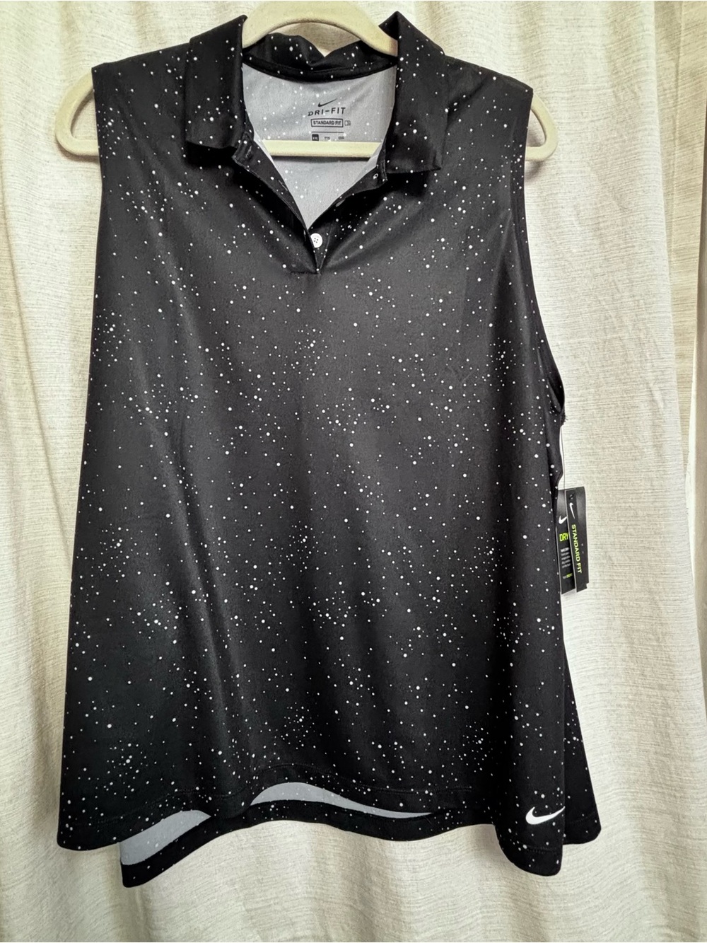 Nike Women’s Golf Black Sleeveless Polo Tank with White Speckle, NWT
